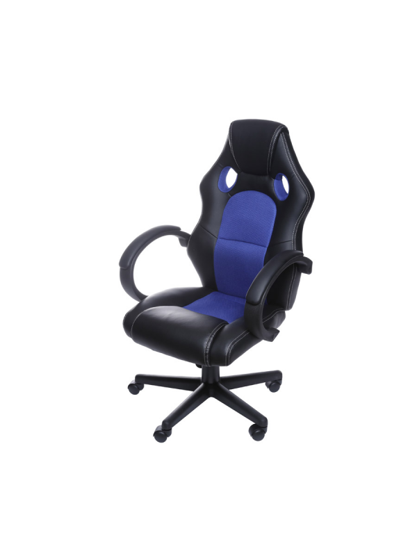 Cadeira Gamer Preta E Azul Em Couro Ecológico Or 3316