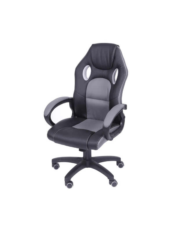 Cadeira Gamer Preta e Cinza em Couro Ecológico Or 3316