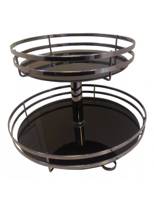 Fruteira De Mesa Dupla Redonda C/ Vidro Preto Giratória Onix