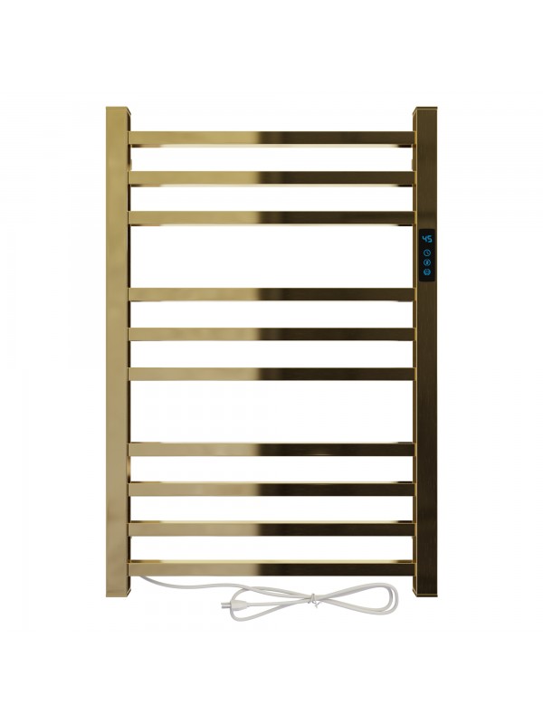 Toalheiro Térmico Dourado Polido Quadrado com Timer - Bivolt - Saída do Fio Lado Esquerdo