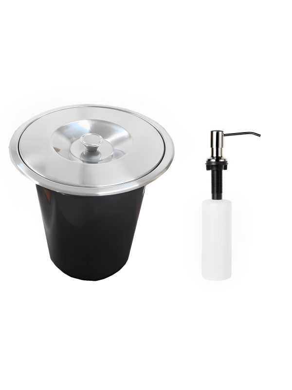 Kit Lixeira Embutir Pia 5l Inox Polido + Dosador Inox Polido