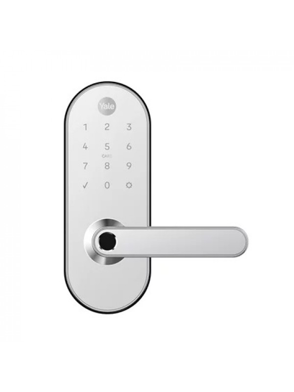 COMBO – Fechadura Digital YMC 420W Branca/Cromada – Abre por APP, biometria, senha, cartão e chave