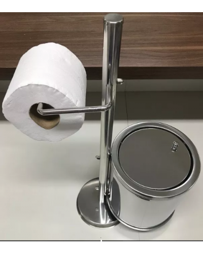 Papeleira Porta Papel Higiênico De Chão Com Lixeira Inox