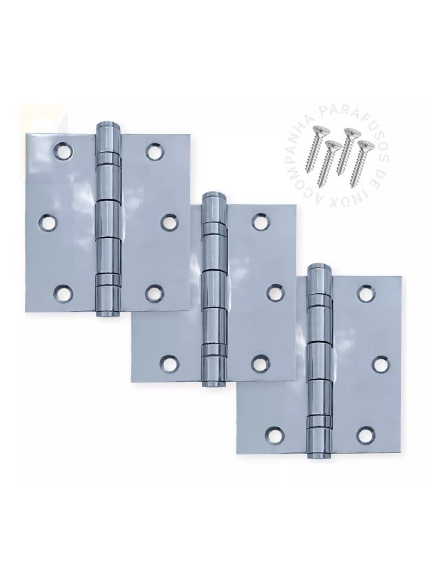 Dobradiça Inox para Porta c/ Rolamento 3½x3 Polida - 3 Unidades
