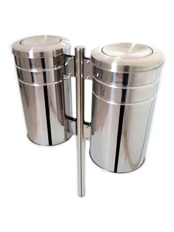 Lixeira com Tampa Basculante Aço Inox 430 Dupla Urbana 30x70 Lu-02B
