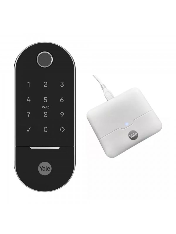 Combo Fechadura Digital Lia com Biometria Senha Aplicativo Preto e Prata Yale