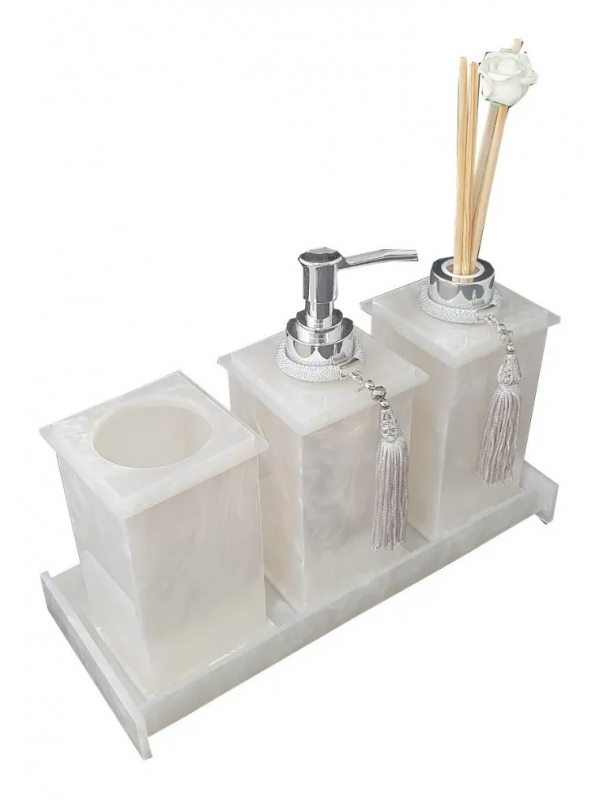 Kit Potes em Acrílico para Banheiro 4 Peças Luxo K15pe4 Pérola