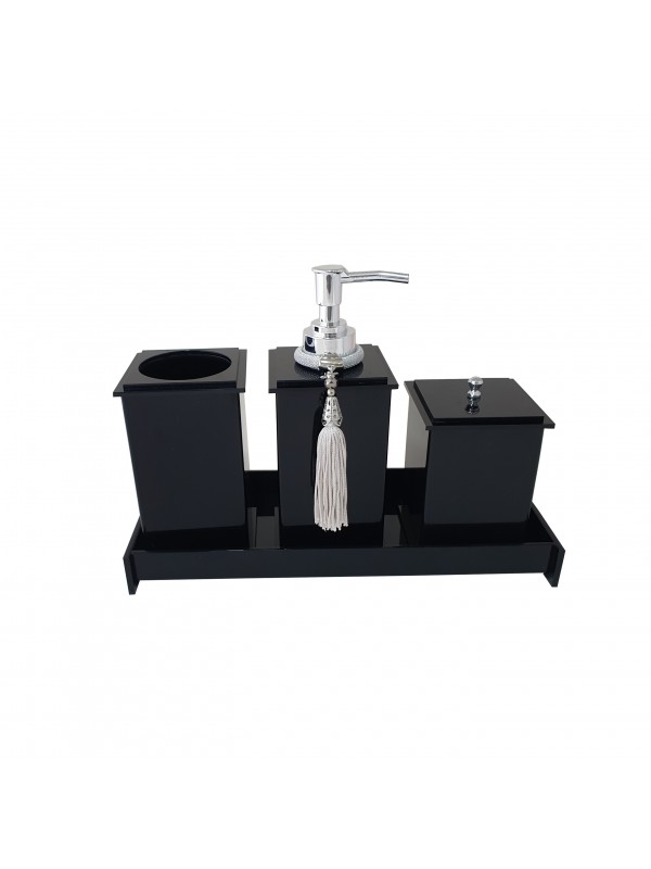 Kit Potes em Acrílico para Banheiro 4 Peças Luxo K15pt5 Preto