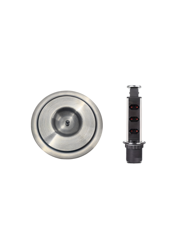 Kit Lixeira de embutir 5L Inox + Torre de Tomadas Inox Escovado