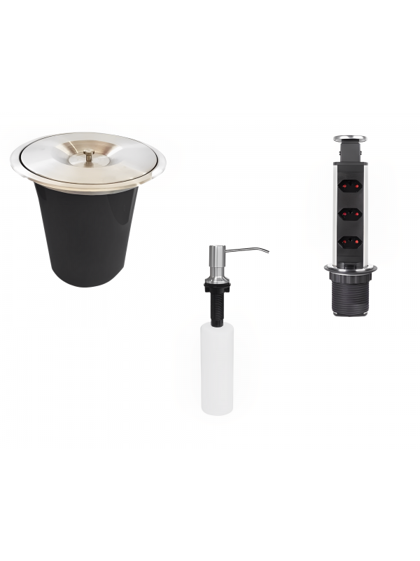 Kit Lixeira Embutir Inox 5L + Dosador Inox + Torre de Tomada Inox 