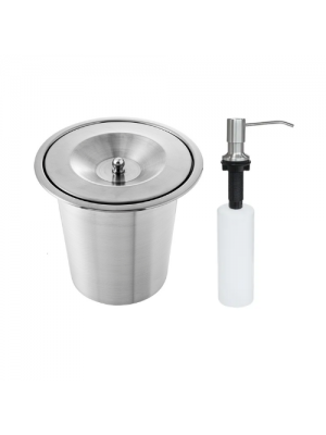 Lixeira Embutir com Tampa Inox e Balde Alumínio 5L e Dosador de Detergente Inox - Acabamento Escovado