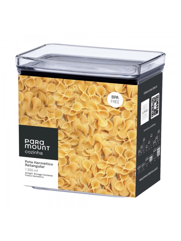 Pote Hermético Retangular Lumini Paramount 1300ml - Frescor e Organização Pote Hermético Retangular Lumini Paramount 1300ml - Frescor e Organização