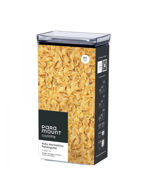 Pote Hermético Lumini 2.6L Retangular Paramount | Vedação Total p/ Alimentos Secos | Empilhável Pote Hermético Lumini 2.6L Retangular Paramount | Vedação Total p/ Alimentos Secos | Empilhável