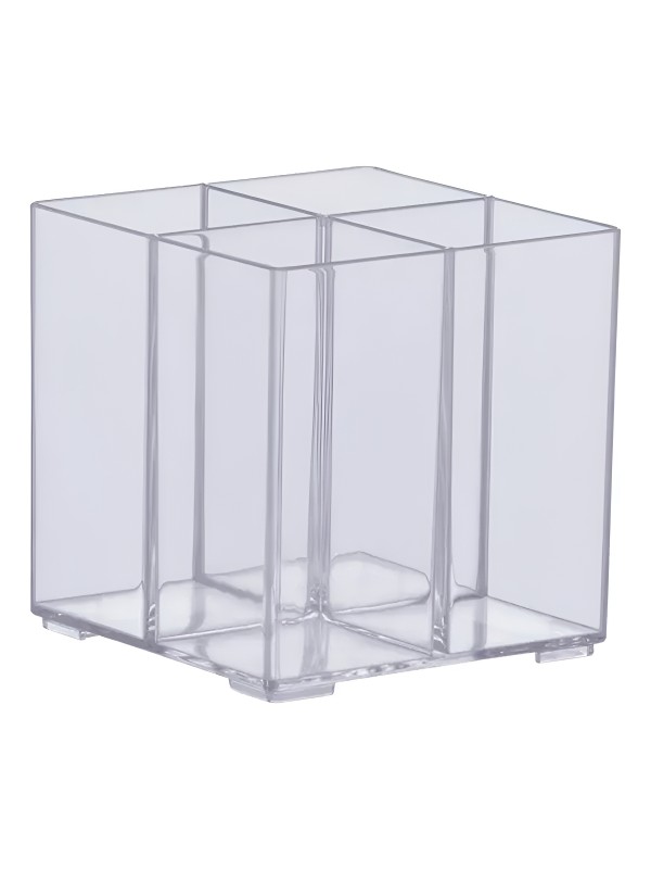 Organizador Quadrado Elegance Paramount c/ 4 Divisórias - Plástico Transparente p/ Gaveta, Maquiagem, Escritório