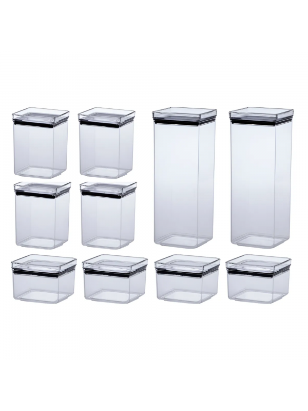 Kit 10 Potes Herméticos Quadrados Lumini Paramount - Transparente - Despensa Organizada