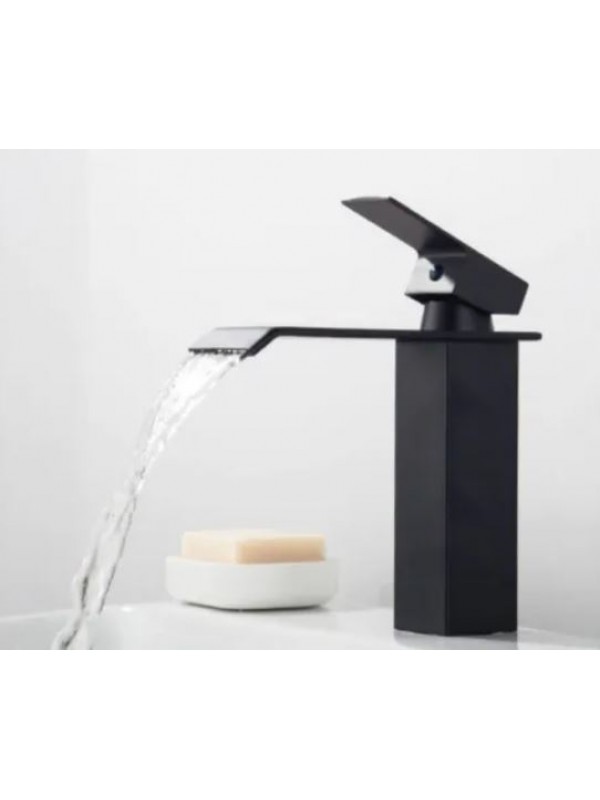 Torneira Banheiro Monocomando Cascata Quadrada Preto Fosco