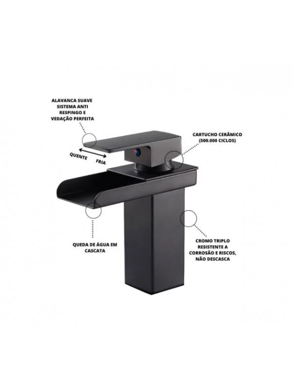 Torneira Banheiro Monocomando Lavatório Cascata Dc6006 Preto