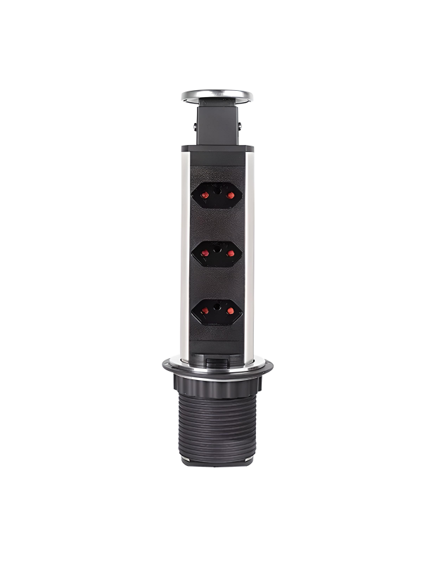 Torre De Tomada Retrátil Multiplug Embutir Mesa Granito Inox