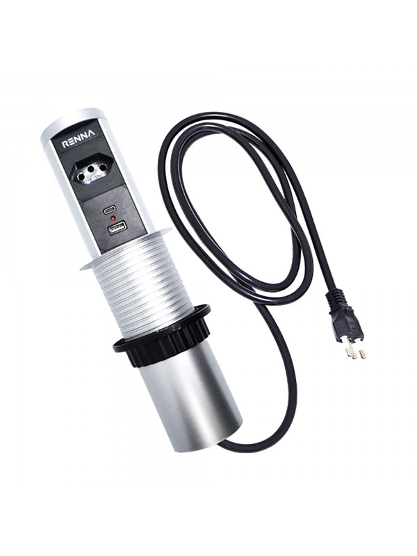 Torre de Tomada Automatica com Carregamento por Indução Prata - 1 Tomada e 2 USB