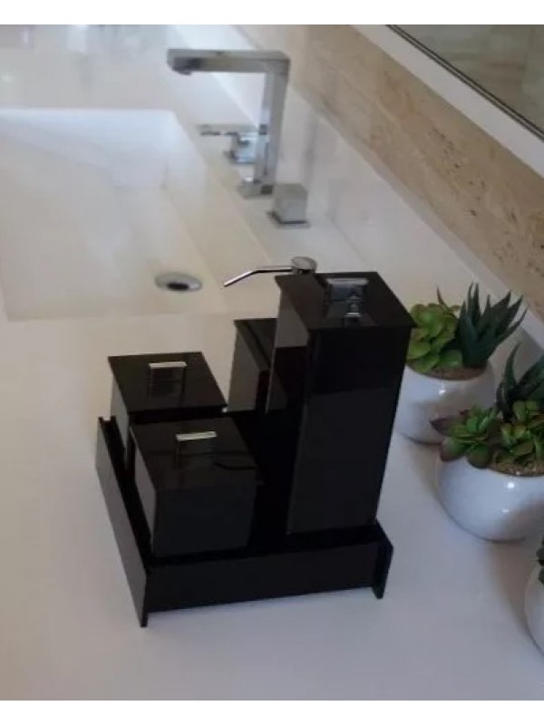 Kit Potes em Acrílico para Banheiro - Preto - Linha Inovar 