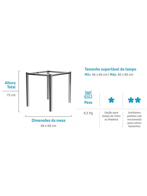 Base de Mesa Berlim 4 Lugares Aço Cromado Flape 40mm