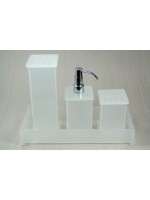 Kit Potes P/ Banheiro Acrílico C/ Strass Bandeja Retangular - Jateado