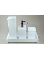 Kit Potes Acrílico para Banheiro SEM Strass Bandeja Retangular - Branco