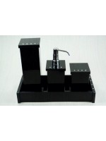 Kit Potes P/ Banheiro Acrílico C/ Strass Bandeja Retangular - Preto