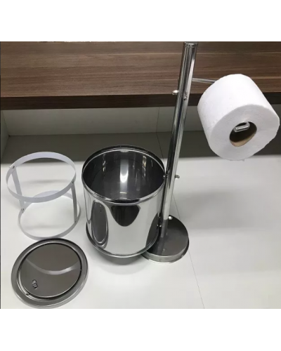 Papeleira Porta Papel Higiênico De Chão Com Lixeira Inox